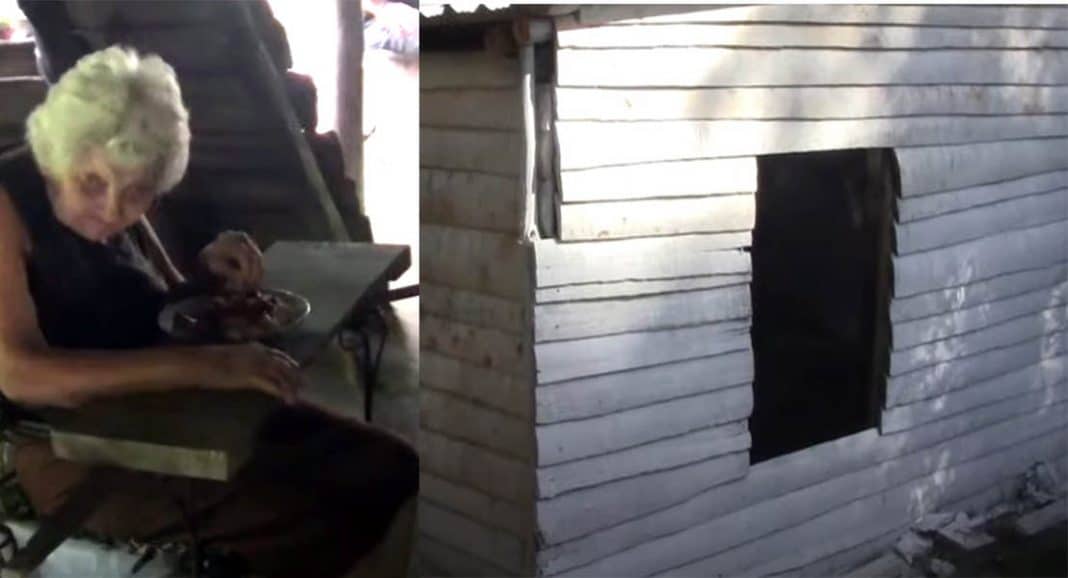 Gobierno entrega casa de madera a anciana y presume