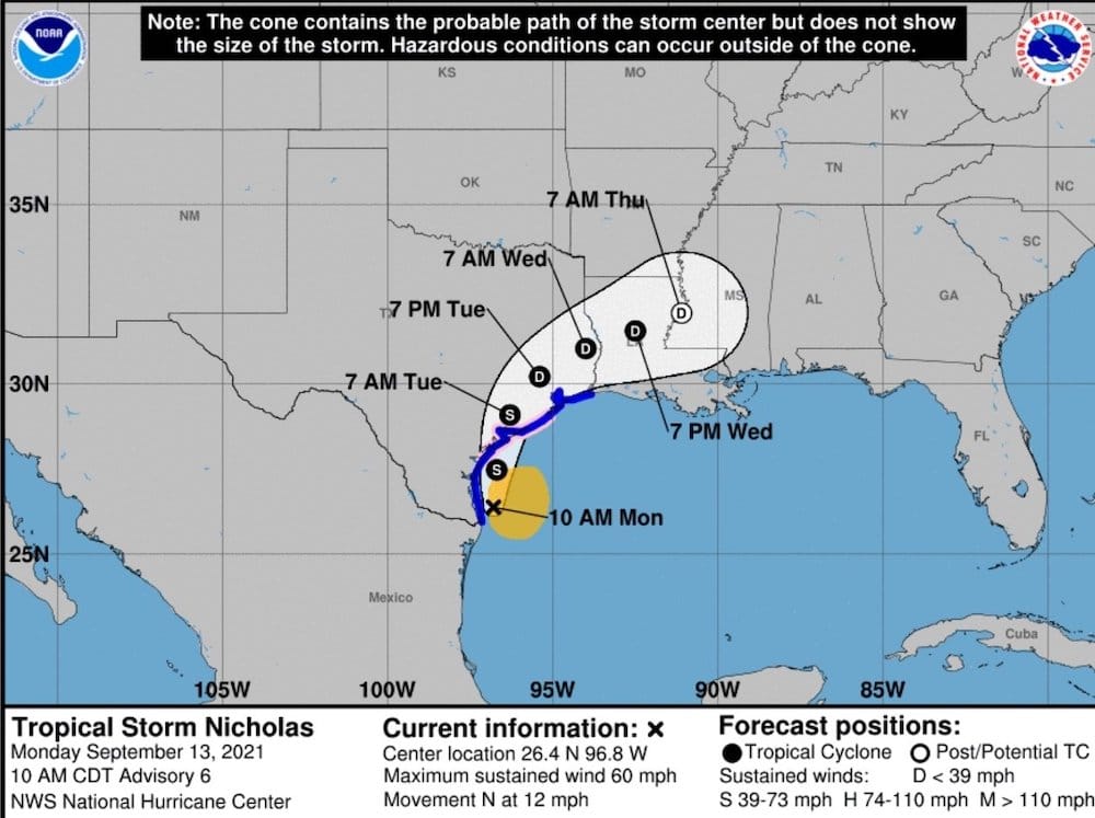 probable trayectoria de Nicholas