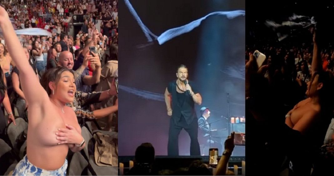 la cubana Rocío Gallardo dejó sus pechos al descubierto en concierto de Ricardo Arjona