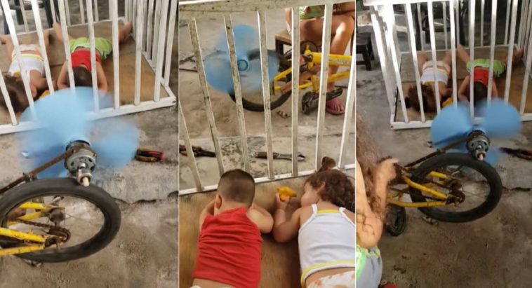 Bicicleta convertida en ventilador