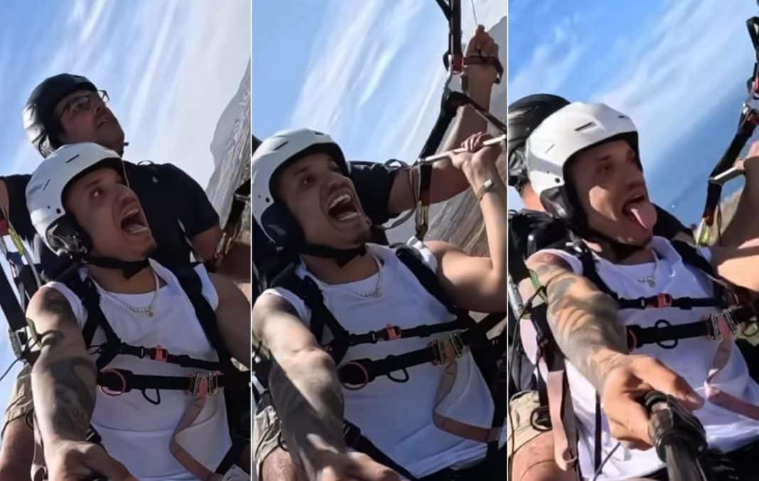 Bebeshito pasa tremendo susto al lanzarse de un paracaídas en España