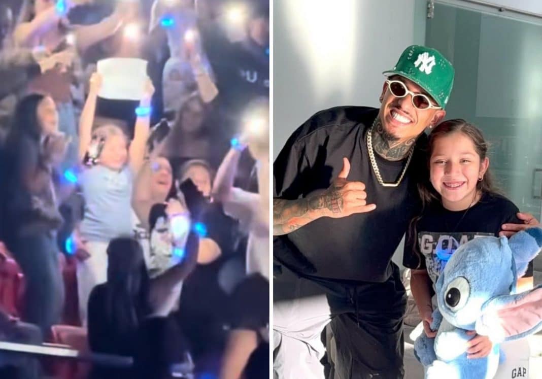 Bebeshito sorprende a Emily, la niña que se hizo viral con su cartel en el concierto del Kaseya Center
