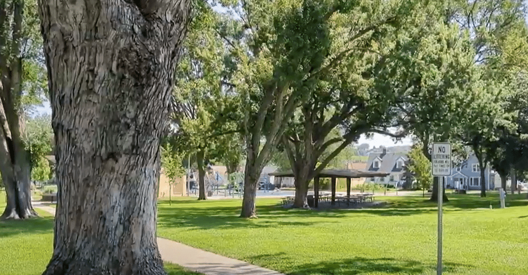 Parque Washington, en Deniston, Iowa, donde un cubano con problemas mentales fue baleado por la policía.
