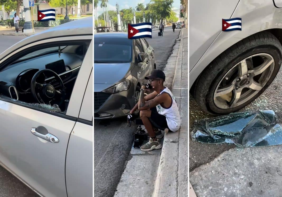 Roban en el auto del repartero cubano Mucho Mosty frente al Capitolio de La Habana