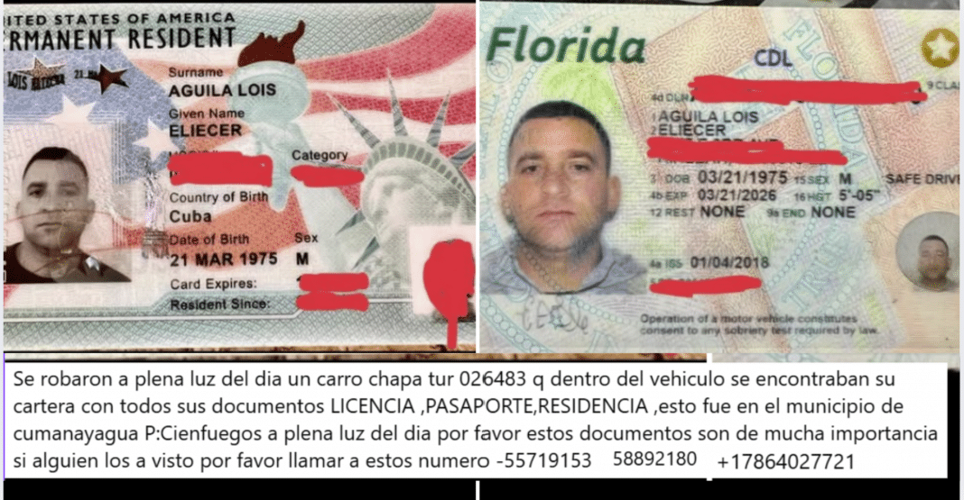 Roban a un residente en Estados Unidos su residencia y licencia de conducción en Cumanayagua, Cienfuegos, Cuba