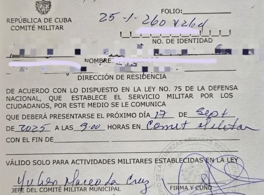 Citación del Comité Militar le llega a un cubano