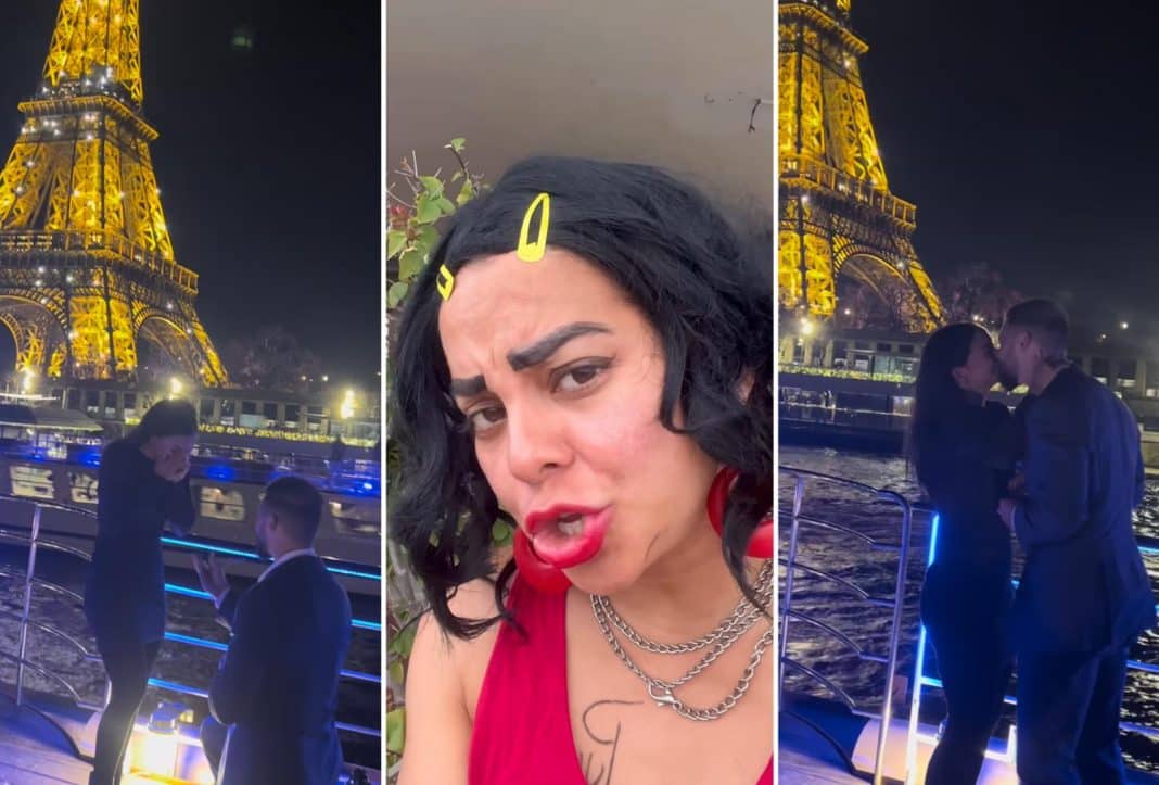 Actriz cubana Danay Cruz, “Lola Mento”, se compromete en una noche mágica frente a la Torre Eiffel