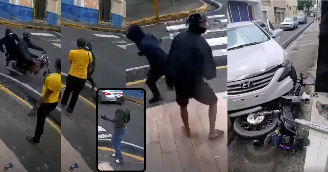 Héroe salva a mujer de un atraco embistiendo a los atracadores con su auto