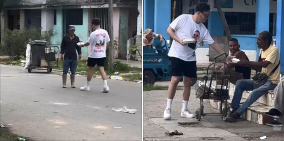 Sandro Castro, nieto de Fidel Castro, reparte comida entre personas vulnerables en las calles de La Habana en video publicado en sus redes sociales en abril de 2026.