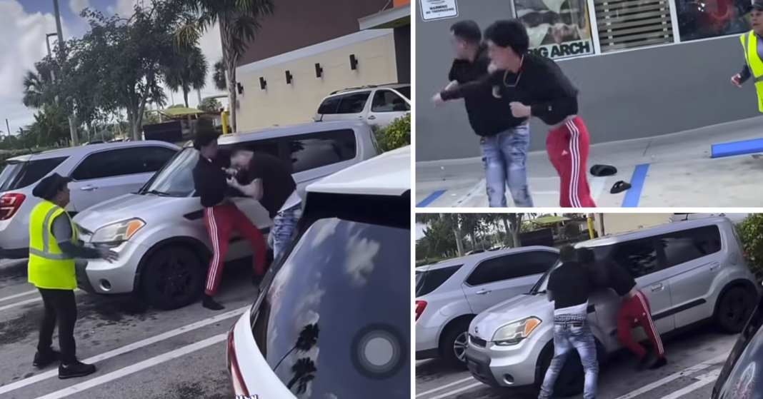 Pelea callejera en estacionamiento de Hialeah Florida captada en video viral con cubana animando la bronca