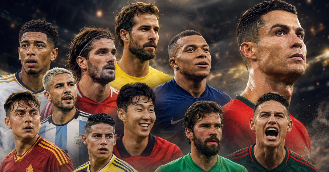 Los futbolistas más sexys y atractivos del Mundial 2026, incluyendo a Jude Bellingham, Kylian Mbappé, Santiago Giménez y Cristiano Ronaldo como extra especial.