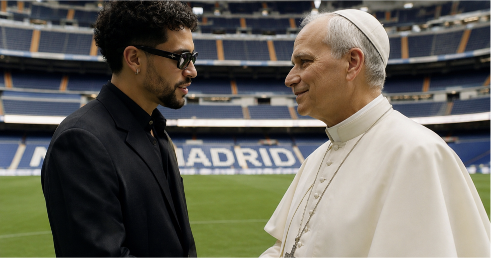 Bad Bunny y el Papa coinciden en el estadio Santiago Bernabeú, de Madrid
