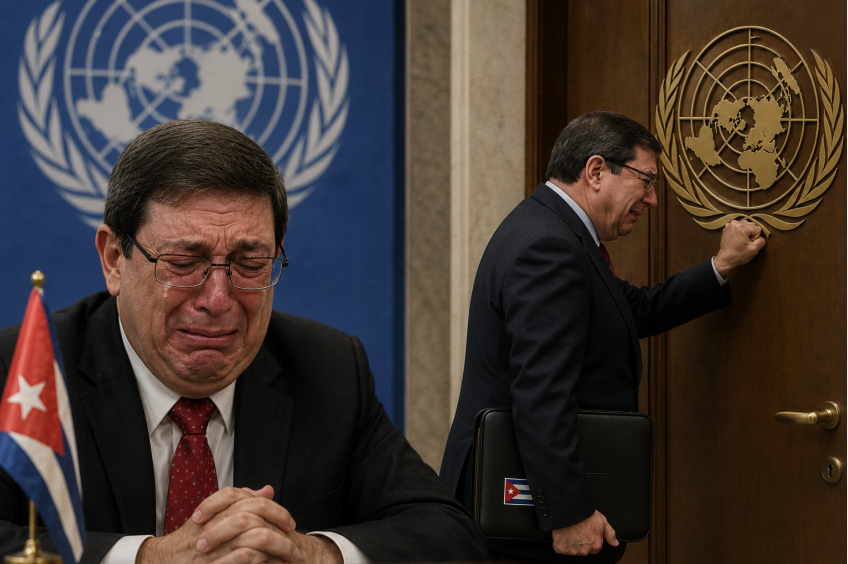 El canciller cubano Bruno Rodríguez Parrilla en las Naciones Unidas durante la sesión extraordinaria sobre el embargo, julio 2026.