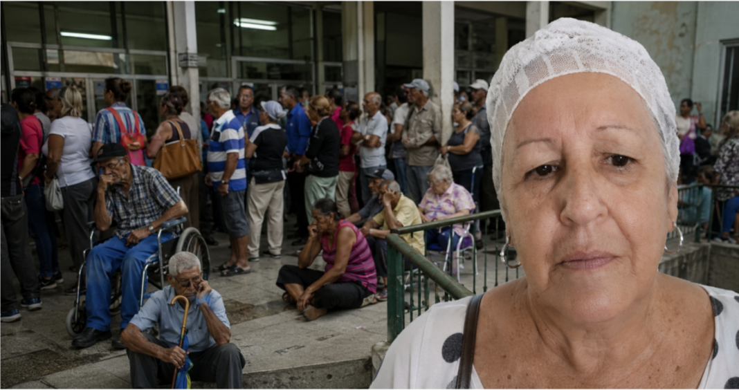 Cubana documenta el caos en un banco con jubilados cubanos