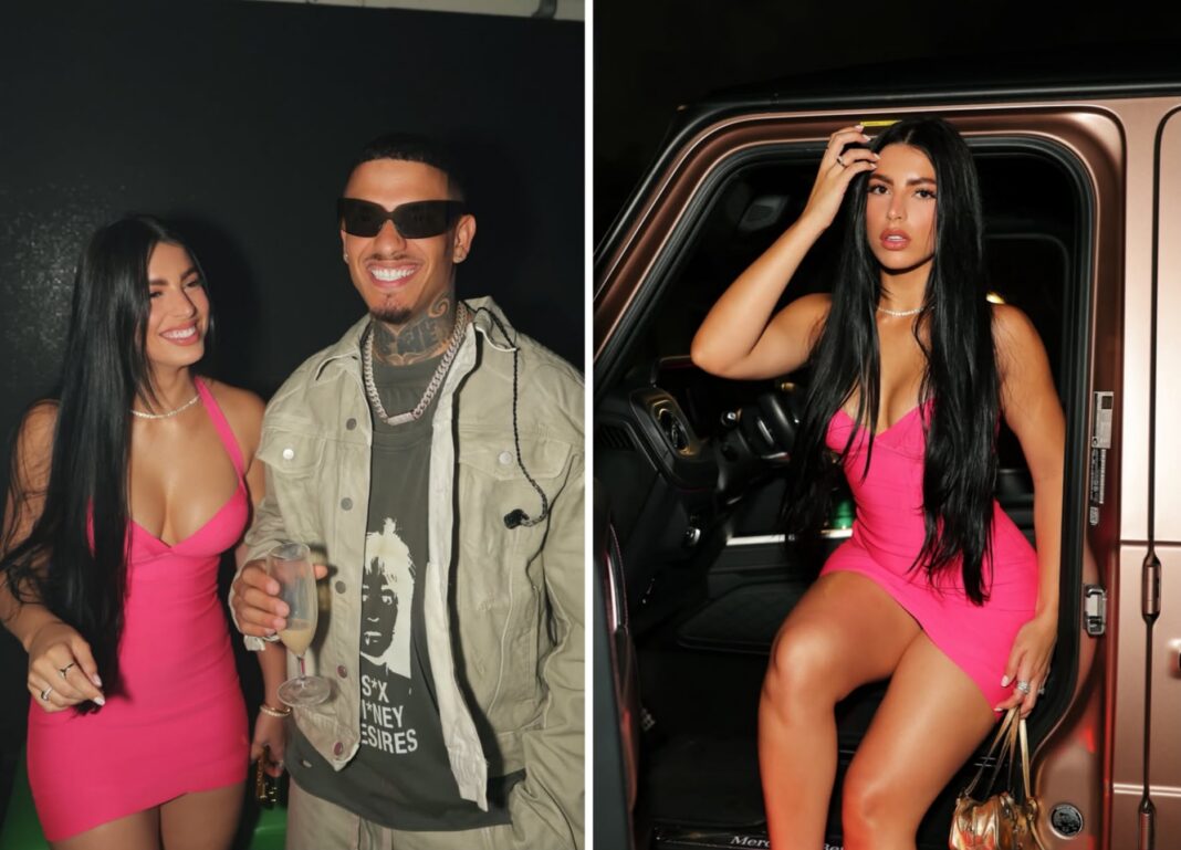 Rachel Arderi deslumbra de rosa junto a Oniel Bebeshito