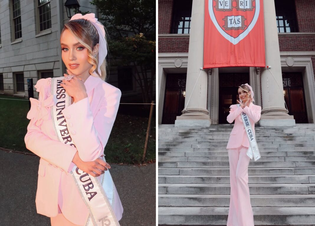Miss Cuba Mía Dio es invitada a la Universidad de Harvard y deslumbra con look de “Legalmente Rubia”