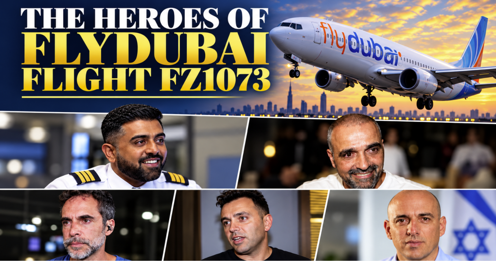 Yaniv Hayun, plomero aclamado como héroe del vuelo FZ1073 de Flydubai, junto a Benjamin Netanyahu en Tel Aviv