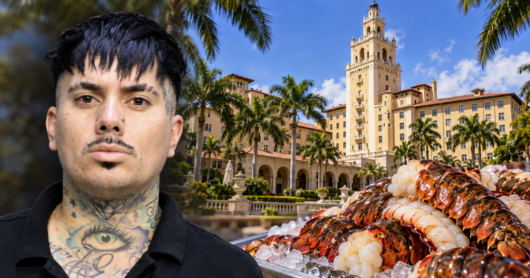 Fachada del Hotel Biltmore en Coral Gables, donde un exempleado está acusado de robar 192 colas de langosta