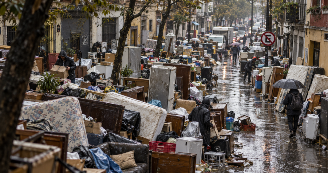 Campamento de lonas de vecinos desalojados frente al edificio República de Cuba 11, en el Centro Histórico, Ciudad de México
